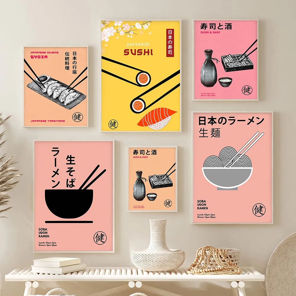 Sushi Sake Ramen Posters Food Print Modern Japanese Food Canvas Painting Murals Pictures Wall Art Bar Kitchen Dining Room Decor No Frame Wo6