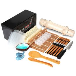 Kit de fabrication d'outils à Sushi 20 en 1, rouleau Bazooka avec couteau, tapis en bambou, moule à riz, baguettes, plats à sauce 230918