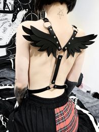 Bretelles AltGoth Harajuku Mall Goth Angel Wings Harnais Sexy Gothique Ceintures Punk Mode Noir Foncé Pu Cuir Jarretière Ceinture Femmes Clubwear 230921