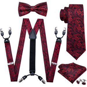 Suspenders mode prebow tie rode paisley zijden stropdassen voor mannen bretels zakdoek manchetknoop set Barrywang Designer Wedding Gift S2001 221205
