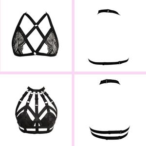 Suspenders HANAERNES Ladies Full Cage Lace Body Suspenders Ropa interior Liga Hollow Crop Top Bra con pantalones de tirantes góticos punk 230921