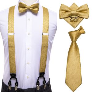 Suspenders HiTie 100 Seda Conjunto de tirantes para hombres adultos Cuero 6 clips Tirantes Vintage Moda Oro Floral Boda Tirantes y pajarita Set 221205