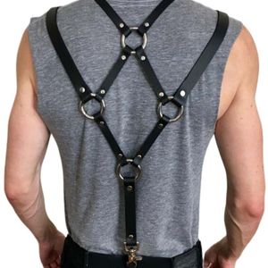 Suspenders mannen sexy Harajuku faux lederen body borst kabelboom brorzers punk schouderband dropship 221205