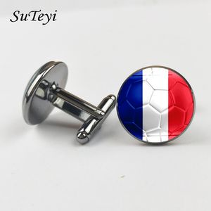 Suteyi Hot Soccer Cufflinks Fashion Men Cuff Links Black Bronze Silver Color France Flag voetbalstijl sieraden