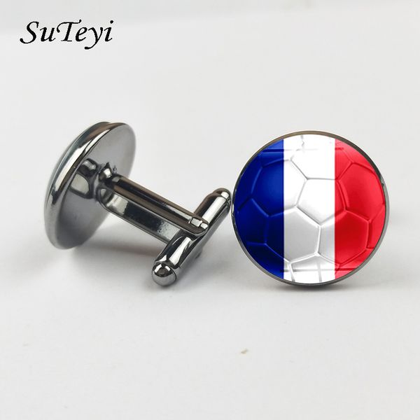 SUTEYI Hot Football boutons de manchette mode hommes boutons de manchette noir Bronze argent couleur France drapeau Football Style bijoux