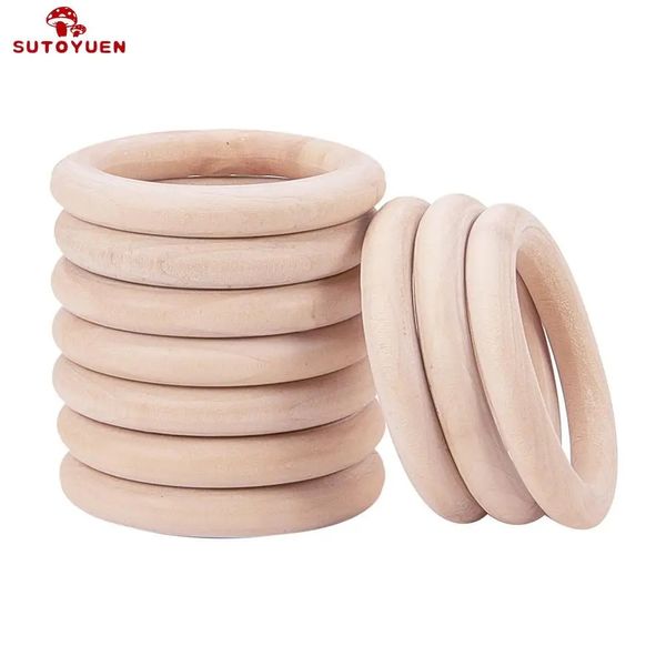 Sutoyuen bébé anneau de dentition 100 pièces en bois rond anneau en bois 40-70mm bracelet à bricoler soi-même artisanat cadeau anneau de dentition en bois accessoire de dentition naturel 240307