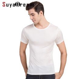 SUEADREAM MENS T-shirt 100% Natural Silk Solid O Neck Short Mouwen Beige Shirt Wit Navy Gray Lente Zomer Top 210706