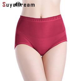 SuyaDream femme culottes 100% soie naturelle taille haute sous-vêtements dentelle taille sans couture sain usage quotidien slips pour femmes 220426