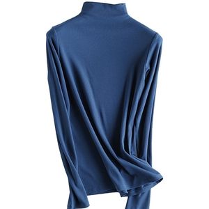 SUYADREAM VROUWEN DIE THEMS ECHTE SILK BLEND LANGE MOUWEN SOLID BASIC SHIRT Herfst Winter Turtleneck Top 220408