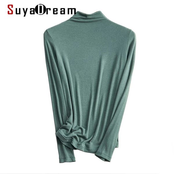 SuyaDream femmes fond t-shirt laine Viscose mélange manches longues solide chemise de base col montant automne haut d'hiver 240118