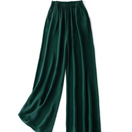Suyadream Women Wide Leg Pants 100 Real Silk vaste elastische elastische taille enkellengte kantoor Spring zomer chic broek zwart 220726