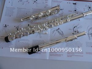 Suzuki 17-gatenopeningen plus de e sleutel C fluit staartpijp kolom type oppervlak zilver fluit Muziekinstrumenten met case