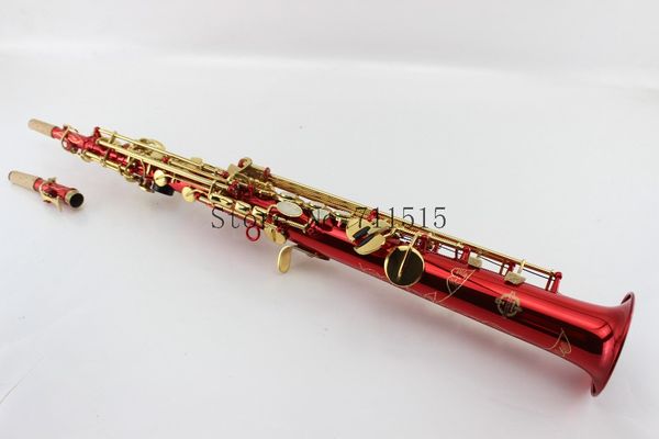 SUZUKI, saxofón de tubo recto Soprano chapado en cobre rojo, llave de laca dorada B, saxofón plano, instrumento de música, envío gratis con boquilla