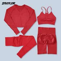Svokor 2/3 / 4 stks Yoga Set Fitness Sportkleding Vrouwen Outfits Naadloze Sport Suit Workout Crop Top Gym Sets Bra Tracksuit 220330