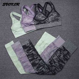 Svokor Camo Naadloze Yoga Past Hollow Fitness Tank Workout Leggings Hoge Impact Sport BH 2 Stks Sportset Dames Gym Sets 210813