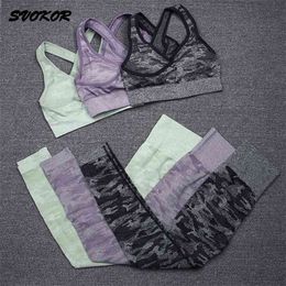 Svokor Camo Naadloze Yoga Past Hollow Fitness Tank Workout Leggings Hoge Impact Sport BH 2 Stks Sportset Dames Gym Sets 210802