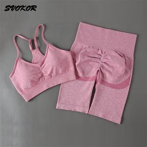 SVOKOR Shorts Yoga Set sans couture 2pcs Femmes Sport Costume Entraînement Gym Vêtements Sexy Sportswear Running Fitness Survêtement 210802