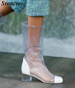 Svonces élégant transparent transparent talons grossiers bottes pour femmes printemps d'été sexy orteil rond découpé les bottines courtes pvc chaussures 6642345