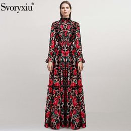 Svoryxiu Piste Automne À Manches Longues Maxi Robes Femmes Vintage Rose Floral Léopard Imprimé Personnalisé Grande Taille Robe Maxi Robe Longue 201204