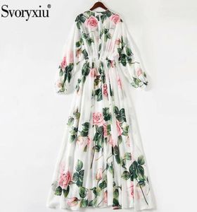 Svoryxiu Runway Custom Summer Plus taille maxi robes femmes039s élégante lanterne à manches longues à manches roses imprimées bohèques longues 9344978