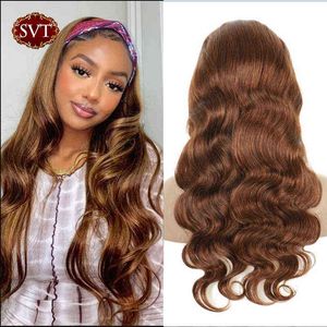 SVT Wave Brown Brun Bandband Perruque pour les femmes noires mouillées et ondulées sans mon glue 180% Hightlight Color 4 Natural Hirline 220609