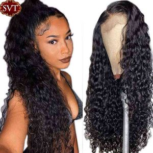 SVT – perruque Lace Front Wig naturelle brésilienne ondulée, cheveux naturels humides et ondulés, pre-plucked, avec Closure 4x4, pour femmes noires, 220609