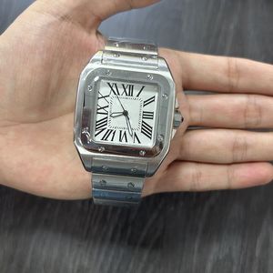 Designer heren horloge automatisch mechanisme 40 mm modieuze vierkante zilveren wijzerplaat aaa -kwaliteit roestvrijstalen metalen metalen strap montre de luxe
