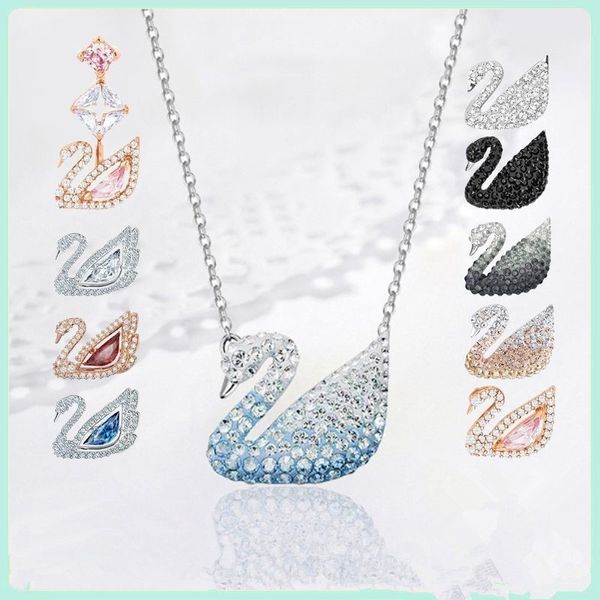 SWA 1: 1 Version de haute qualité Gradient Blue Black Swan Collier Women's Crystal Swan Chain Chain