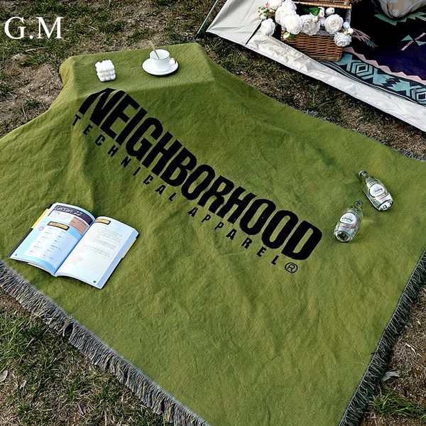 Emmaillotage décontracté vert lettre glands tricoté Portable en plein air Camping pique-nique tapis Vintage jeter pour lit sieste couverture canapé couverture 230923