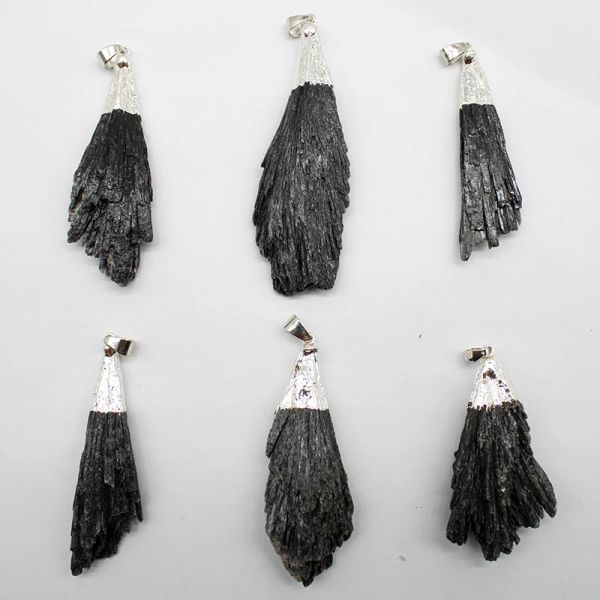 Colgante de turmalina negra con forma de ala de pluma de piedra Natural para envolver, collar, pendientes, regalo de piedra, decoración de joyería, colección de 4 Uds.