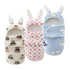 Swaddling winter flanel pasgeboren deken deken swaddle capuchon schattige katoenen baby kinderwagen slaapzak cocoon verdikt warme baby slaapzaal 06m