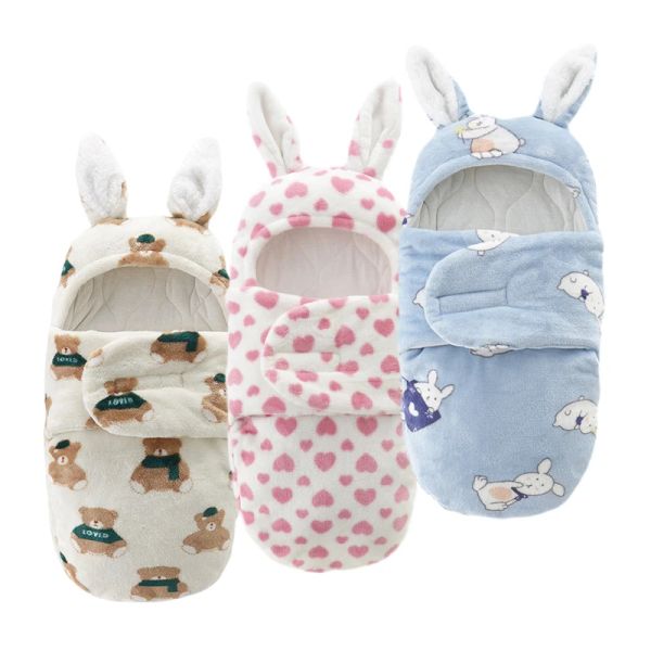 Souglotage de flanelle hivernale couverture de nouveau-née à capuche mignon Coton Coton Baby Sorroller Sac Cocoon épaissie du bébé chaud SleepSack 06m