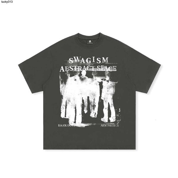 Camiseta de manga corta para hombre con estampado de letras pintadas a mano de calle americana de algodón refinado Swagism China-chic verano