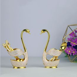 Zwaan Servies Europese Stijl Delicaat Gouden Afwerking Metalen Taart/Koffie Lepel Set Luxe Servies Voor Thuis Tafel Decor