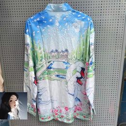 Swan Rose Print Hawaiian Loose Long Mancheve Mens et femmes Summer Summer Vacation Tops Vêtements 240507