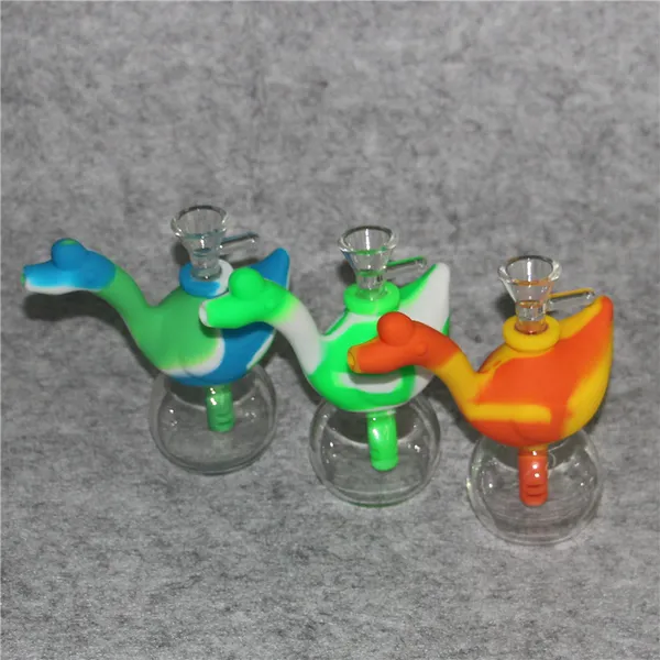 Forma de cisne Pipas de agua de silicona para fumar Hierba seca Percolador de agua irrompible Bong Pipa para fumar Plataforma de silicona Hookah Bongs