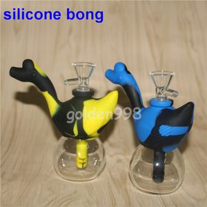 Narguilés Swan Silicone Rigs Fumer Dab Jar Bongs Tuyau d'eau détachable avec bouteille de filtre en verre tige en silicone