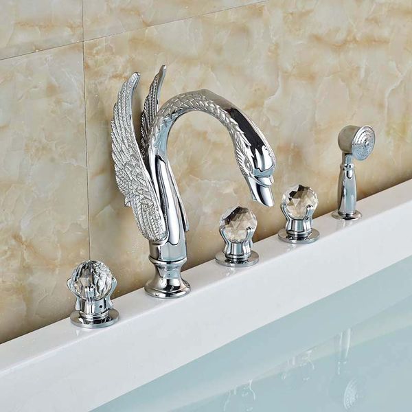 Swan Style Chrome Brass 5pcs Bañera de la bañera Set de la cubierta de la plataforma de la cubierta de la cubierta de la cubierta del bañera