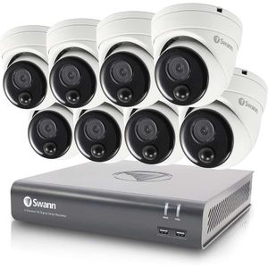 Swann 8 Channel Home DVR -beveiligingscamerasysteem met 1 TB HDD, 8 Dome -camera's, 1080p Full HD -video, binnen-/buitenbewaking, warmtebewegingsdetectie