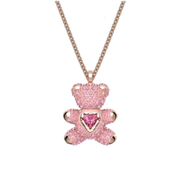 Swarovski Collier Designer De Luxe Mode FemmesShi Hualuo Compteur Rose Coeur Battant Ours En Peluche Collier Collier Chaîne Lumière De Luxe Cadeau De La Saint-Valentin