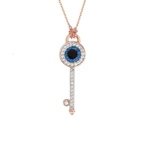 Swarovski Collier Designer Femmes Qualité Originale Pendentif Colliers Démon Oeil Clé Collier Avec Swallow Elements Cristal Or Rose Serrure Chaîne D'os Pour Les Femmes