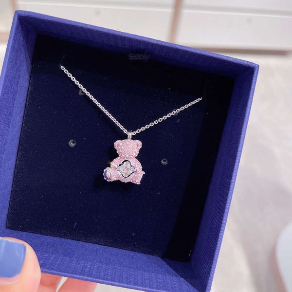 Collier Swarovski Designer Femmes de qualité de luxe Original Pendre Pink Bear Collier Elemental Heart Carte Bear Collar Collier Ours Ours Ours Collier