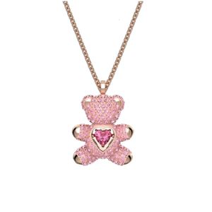 Collier Swarovski Designer Womenshi Hualuo comptoir rose battant coeur ours en peluche colle