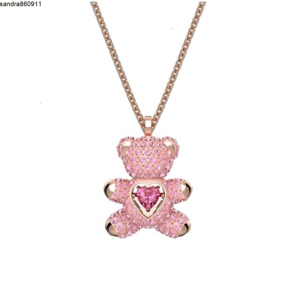 Collier Swarovski mode de luxe pour femmesshi Hualuo compteur rose coeur battant ours collier en peluche chaîne lumière cadeau de saint valentin