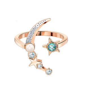 Swarovski anneaux concepteur femmes Original haute qualité bande anneaux lune anneau ouvert pour les femmes cristal lune coloré lune anneau