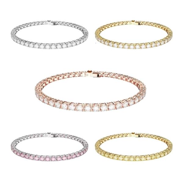 Bracelet Swarovskis Bijoux De Créateurs Bracelet De Qualité Originale Femme Simple Rang Plein Diamant Avec Éléments Cristal Simple Et Méticuleux