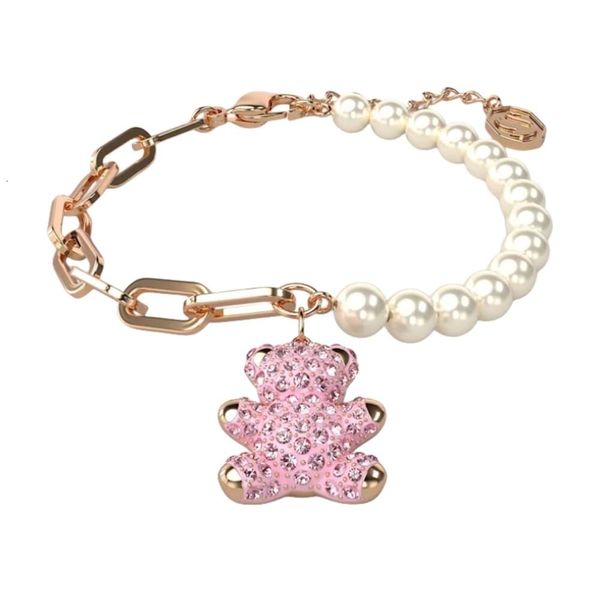 Pulsera Swarovskis Diseñador Mujer Brazalete de alta calidad Serie Teddy Pulsera con osito de peluche Pulsera con empalme de diamantes completo para mujer Elemento de perla