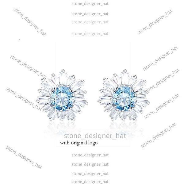 Swarovskis Earring Diseñador Swarovskis Joyería Versión alta Pendientes de girasol azules para mujer Elemento de golondrina de cristal Pendientes A465