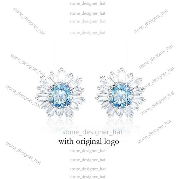 Swarovskis Earring Diseñador Swarovskis Joyería Versión alta Pendientes de girasol azules para mujer Elemento de trago de cristal Pendientes DDA7