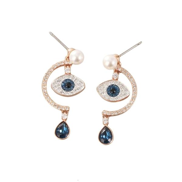 Pendientes Swarovskis de diseñador para mujer, pendientes de borla de ojo de diablo con perlas de alta calidad, pendientes de cristal con elemento femenino para mujer